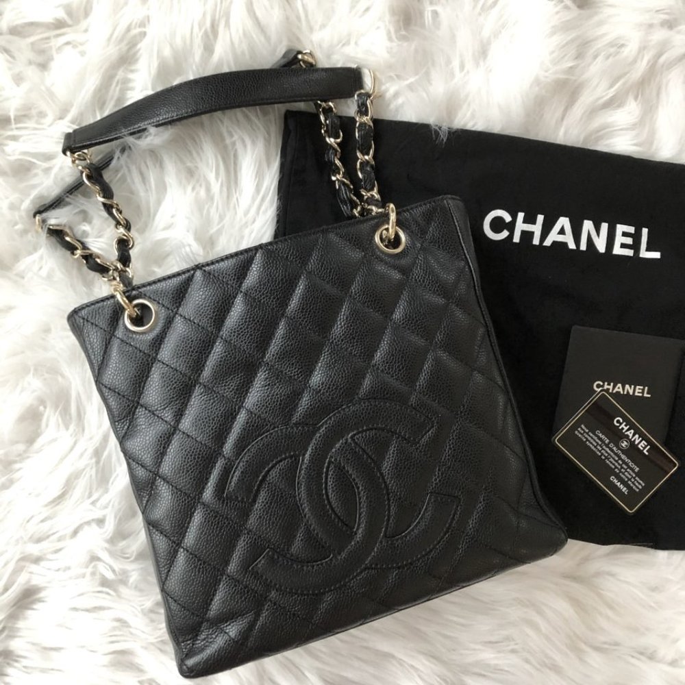 CHANEL Petit Shopping Tote Quilted Chain Shoulder